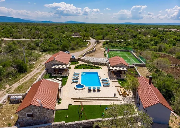 Villa Promina Luxury With 72sqm Heated Pool, Jacuzzi, Infrared Sauna, Tennis Court, Media Bogatic